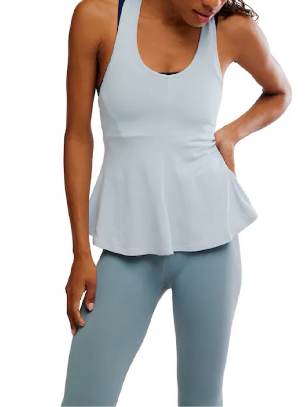 FP Movement by Free People Light Blue Racerback Peplum Tank